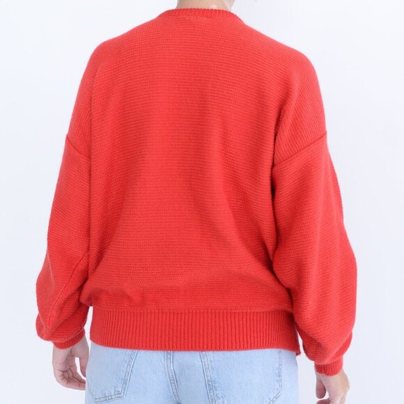 Vintage Amy Su Kung Red Fine Knit Crewneck w Red Snowflake Design Sweater L - Picture 3 of 10
